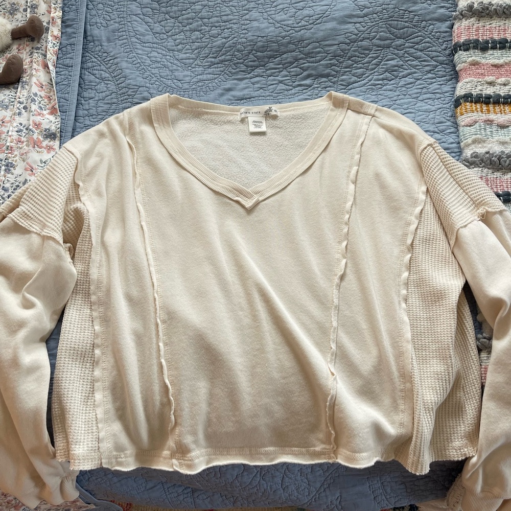 Altar'd State Cream Textured V-Neck Top